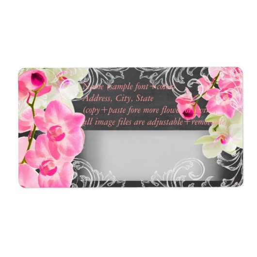 PixDezines krijtbord + roze kona orchidee Etiket (Voorkant)