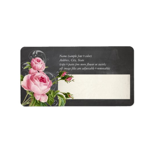 PixDezines krijtbord +  rozen Etiket (Voorkant)