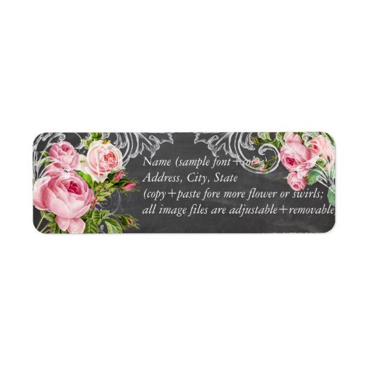 PixDezines krijtbord + rozen Etiket (Voorkant)