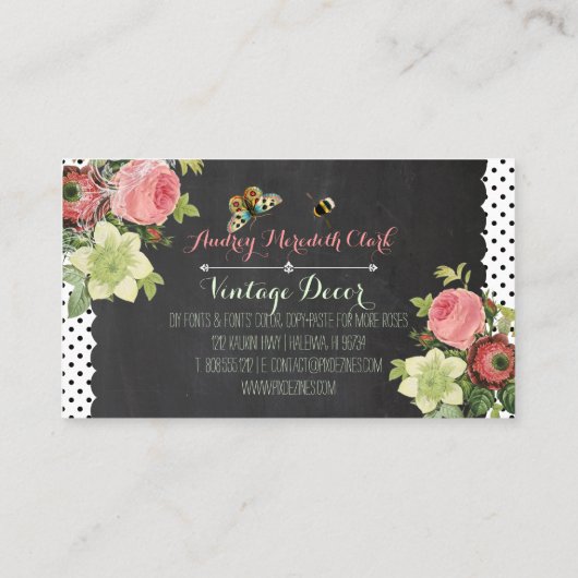 PixDezines krijtbord +  rozen Visitekaartje (Achterkant)