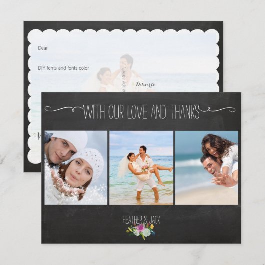 PixDezines krijtbord/trouwfoto's dank u Briefkaart (Voorkant / Achterkant)