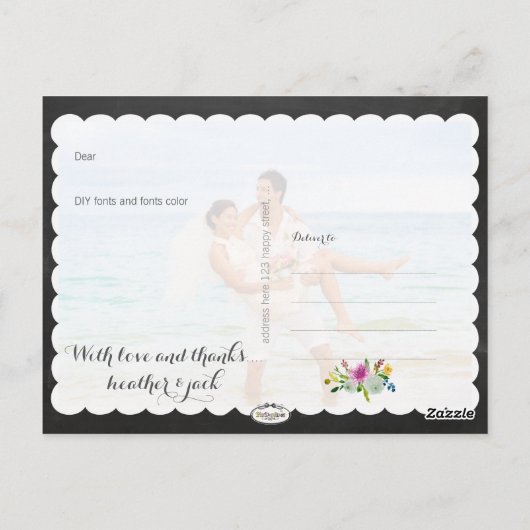 PixDezines krijtbord/trouwfoto's dank u Briefkaart (Achterkant)