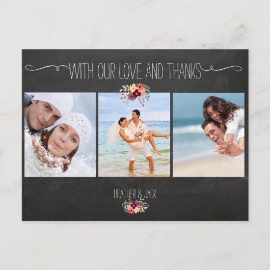 PixDezines krijtbord/trouwfoto's dank u Briefkaart (Voorkant)