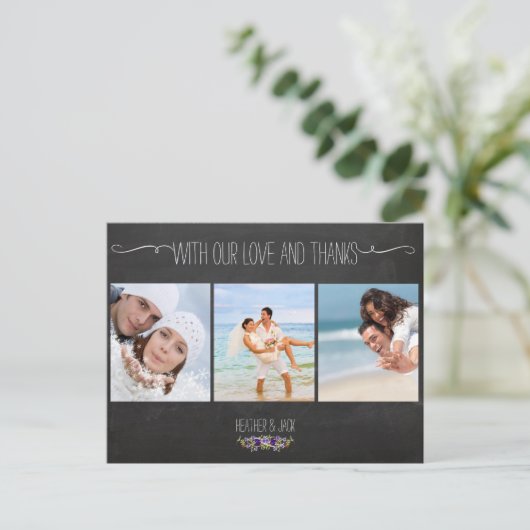 PixDezines krijtbord/trouwfoto's dank u Briefkaart (Staand voorkant)