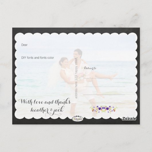 PixDezines krijtbord/trouwfoto's dank u Briefkaart (Achterkant)