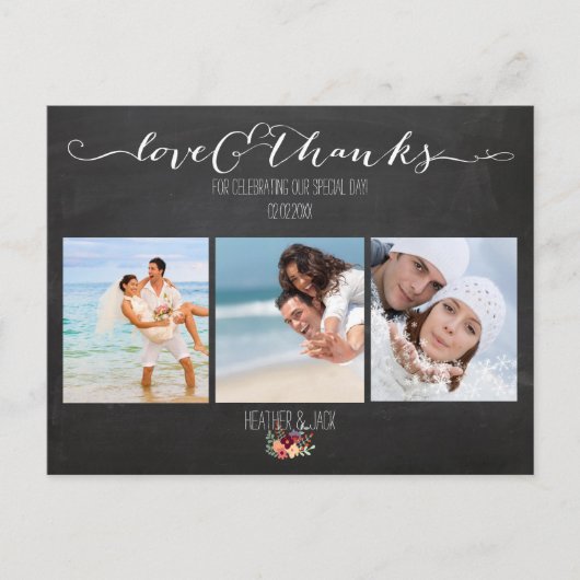 PixDezines krijtbord/trouwfoto's dank u Briefkaart (Voorkant)