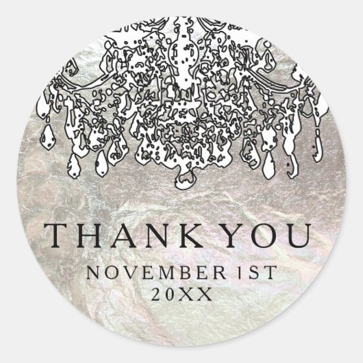 PixDezines kristallen kroonluchter/faux zilver fol Ronde Sticker (Voorkant)