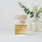 PixDezines Kroonluchter + Damask/witparel Visitekaartje (Staand voorkant)