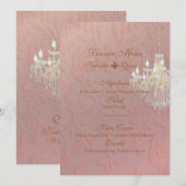 PixDezines Kroonluchter + Damast/roze champagne Menu (Voorkant / Achterkant)