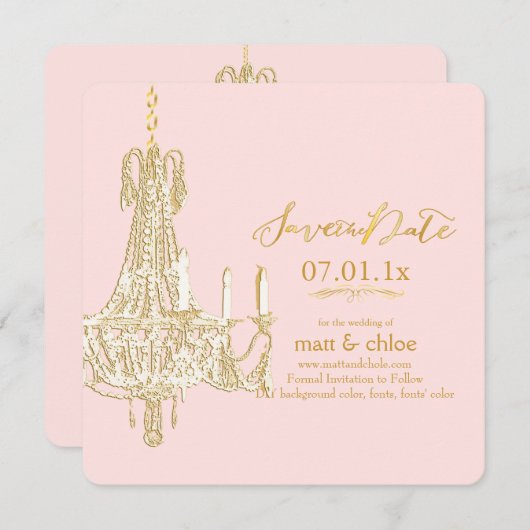 PixDezines kroonluchter/datum opslaan/doe-het-zelf Save The Date (Voorkant / Achterkant)