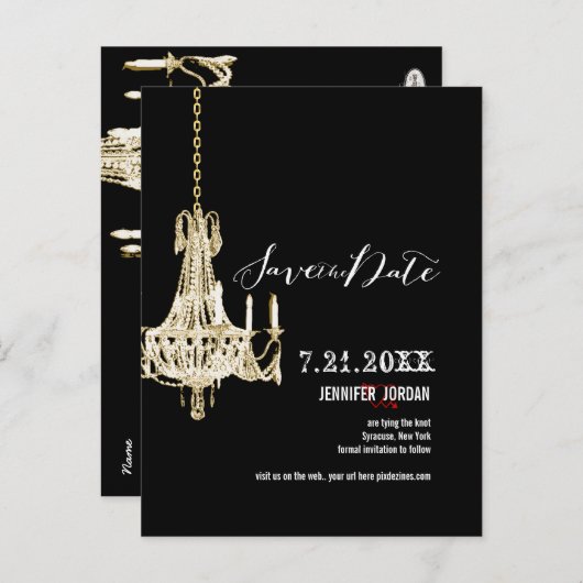 PixDezines kroonluchters/gouden trim/bewaar de dat Aankondigingskaart (Voorkant / Achterkant)