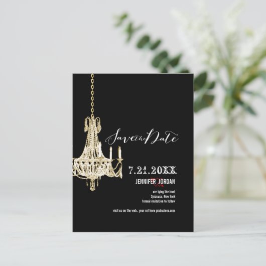 PixDezines kroonluchters/gouden trim/bewaar de dat Aankondigingskaart (Staand voorkant)