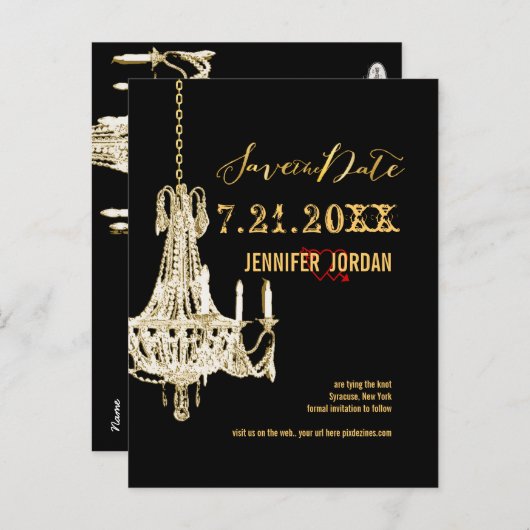 PixDezines kroonluchters/gouden trim/bewaar de dat Aankondigingskaart (Voorkant / Achterkant)