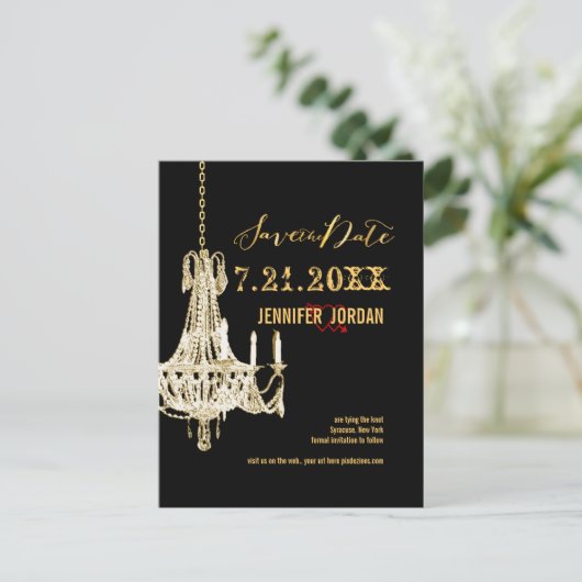 PixDezines kroonluchters/gouden trim/bewaar de dat Aankondigingskaart (Staand voorkant)