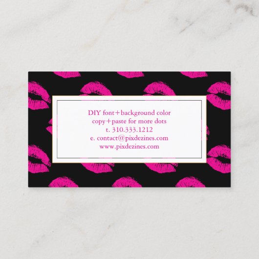 PixDezines kussen hete roze lippen Visitekaartje (Achterkant)