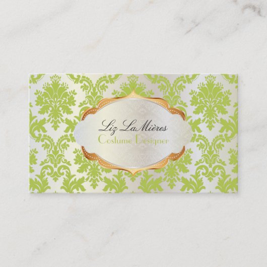 PixDezines  la paloma damask/matcha groen Visitekaartje (Voorkant)