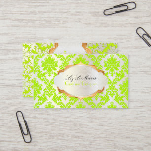 PixDezines  la paloma damask/neon green Visitekaartje