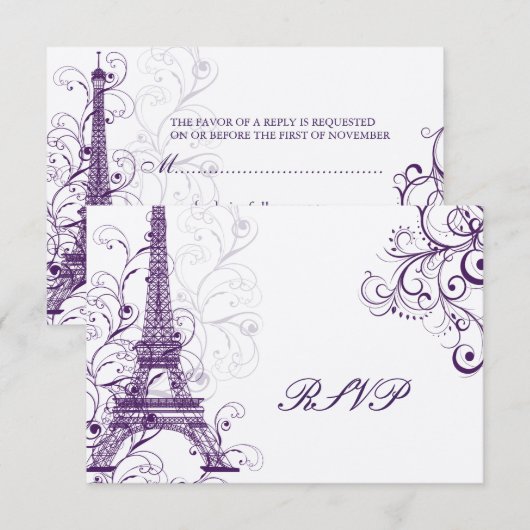 PixDezines la tour eiffel/paris RSVP Kaartje (Voorkant / Achterkant)