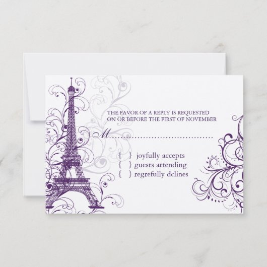 PixDezines la tour eiffel/paris RSVP Kaartje (Achterkant)
