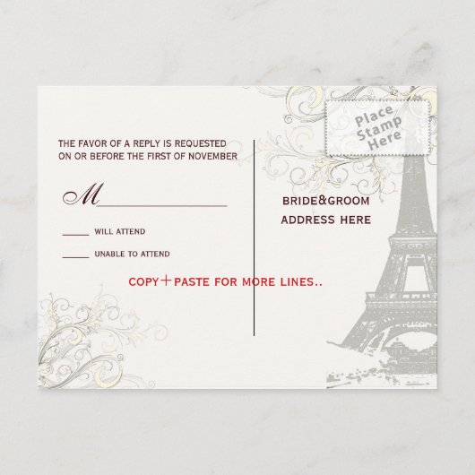 PixDezines la tour eiffel/paris Uitnodiging Briefkaart (Achterkant)