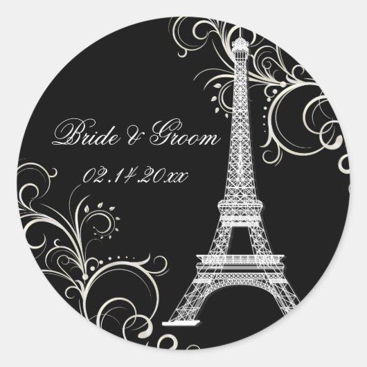 PixDezines La Tour Eiffel+Swirls/DIY kleur Ronde Sticker (Voorkant)