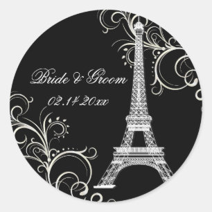 PixDezines La Tour Eiffel+Swirls/DIY kleur Ronde Sticker