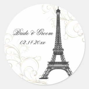 PixDezines La Tour Eiffel+Swirls/DIY kleur Ronde Sticker