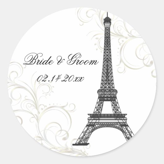 PixDezines La Tour Eiffel+Swirls/DIY kleur Ronde Sticker (Voorkant)