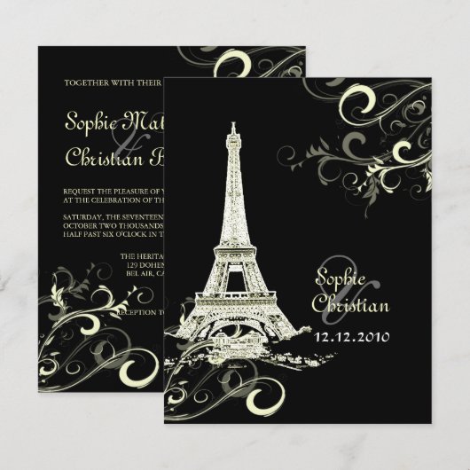 PixDezines La Tour Eiffel+Swirls Kaart (Voorkant / Achterkant)