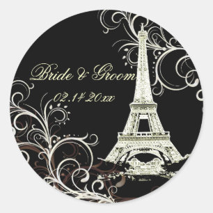 PixDezines La Tour Eiffel+Swirls Ronde Sticker