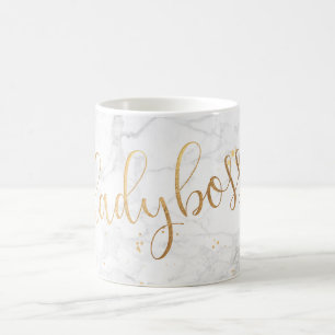 PixDezines LADYBOSS Marble+Faux Gold/Script Koffiemok