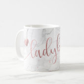 PixDezines LADYBOSS Marble+Faux Roos Gold/Script Koffiemok (Voorkant links)