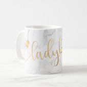PixDezines LADYBOSS Marmer + Nepgoud/Script Koffiemok (Voorkant links)