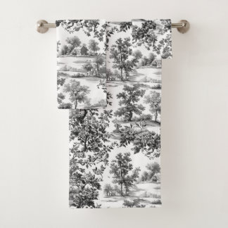 PixDezines Landschap Chinoiserie, Zwarte Toile Bad Handdoek