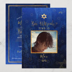 PixDezines Large, Bar Mitzvah Navy Blue Waterverf Kaart