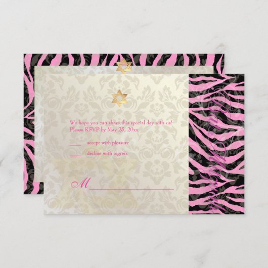 PixDezines LARGE RSVP Zebra/Damask Bat Mitzvah (Voorkant / Achterkant)