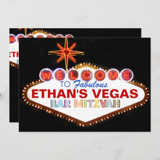 PixDezines las vegas bar Mitzvah Kaart (Voorkant / Achterkant)