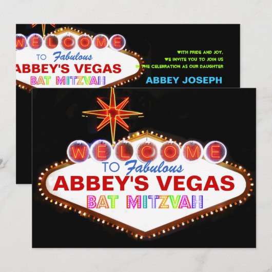 PixDezines las vegas bat mitzvah Kaart (Voorkant / Achterkant)