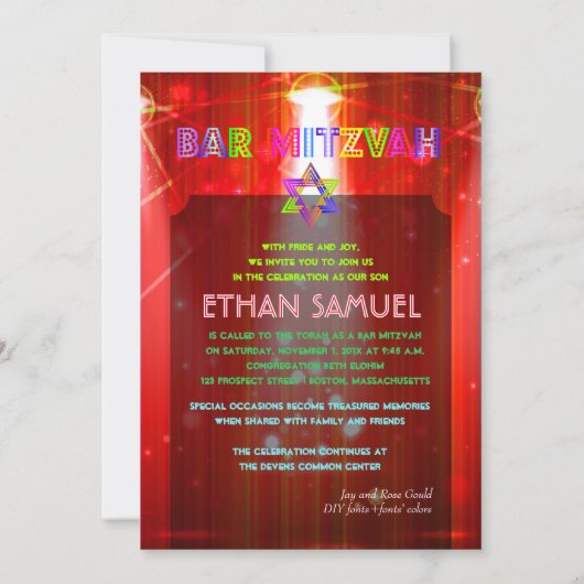 PixDezines laser/neon lampjes bar mitswa Kaart (Achterkant)