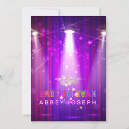 PixDezines Laser/Neon Lights Bat Mitzvah Kaart
