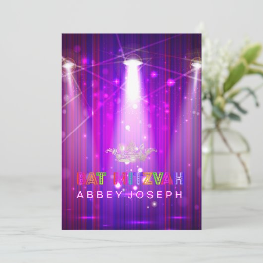 PixDezines Laser/Neon Lights Bat Mitzvah Kaart (Staand voorkant)