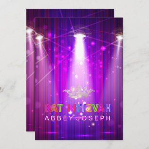 PixDezines Laser/Neon Lights Bat Mitzvah Kaart