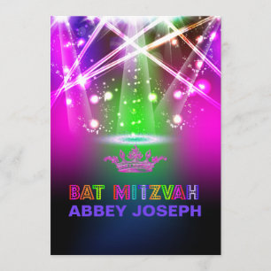 PixDezines Laser/Neon Lights Bat Mitzvah Kaart