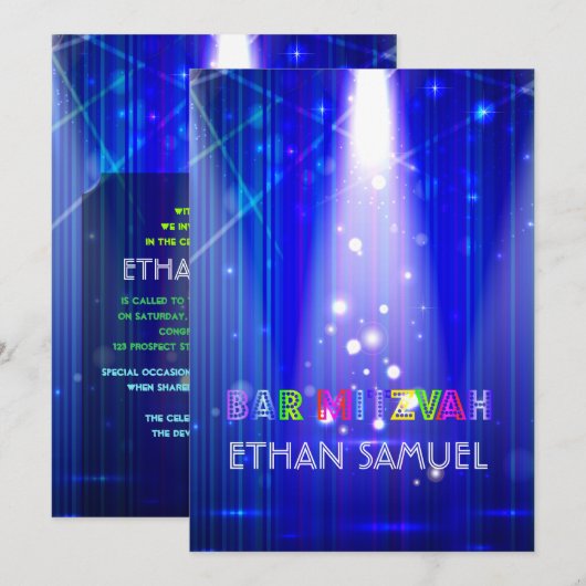 PixDezines laser/neonlampen bar mitzvah Kaart (Voorkant / Achterkant)