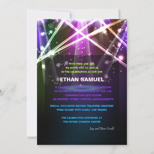 PixDezines laser/neonlampen bar mitzvah Kaart (Achterkant)