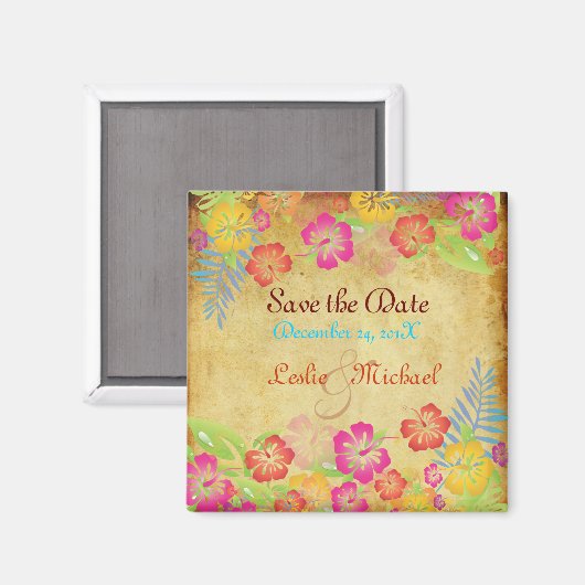 PixDezines  Leis Hibiscus, Save the Date Magneet (Voorkant / Achterkant)