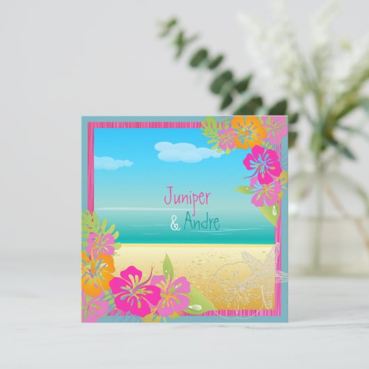 PixDezines leis/hibiscus, strand/dij kleur Kaart (Staand voorkant)