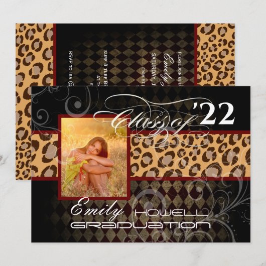 PixDezines LEOPARD-AFSTUDEREN Kaart (Voorkant / Achterkant)