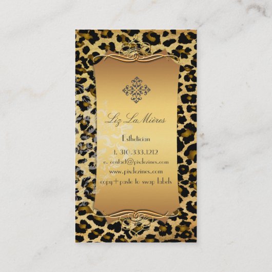 PixDezines  leopard+damask Visitekaartje (Achterkant)