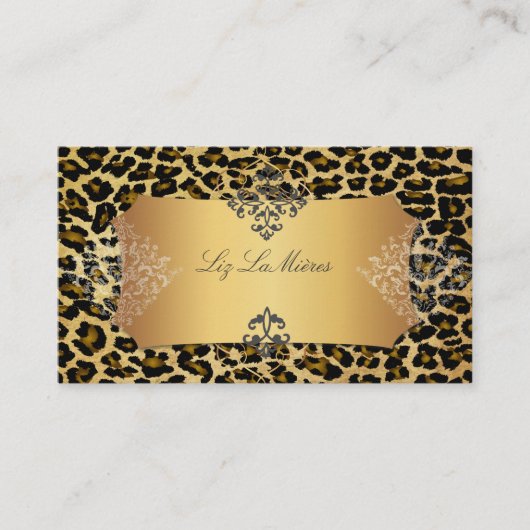 PixDezines leopard+damask Visitekaartje (Voorkant)